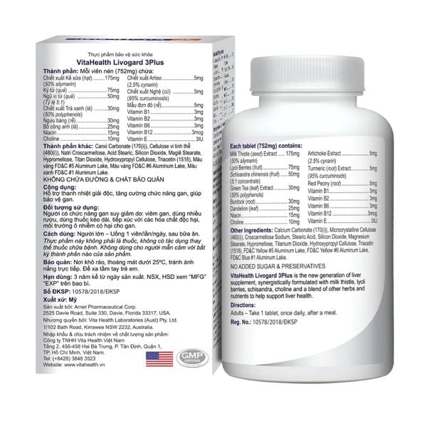 VitaHealth Viên Uống Livogard 3Plus Hỗ Trợ Thanh Nhệt, Giải Độc Và Tăng Cường Chức Năng Gan 60 Viên