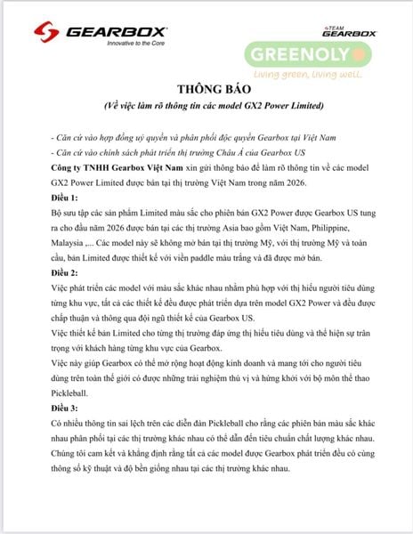 Gearbox Vợt Pickleball GX2 Power Hybrid Limited Edition 16mm | 2 Màu |