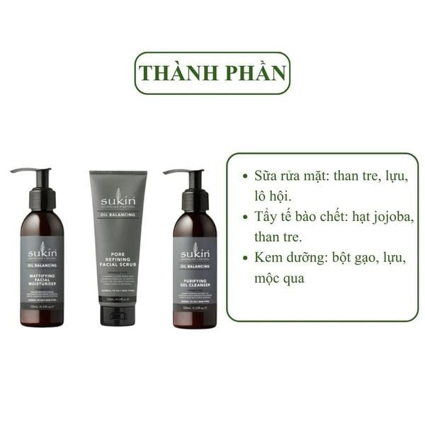 Combo Sukin Chăm Sóc Da Toàn Diện Cho Da Dầu, Da Hỗn Hợp Thiên Dầu