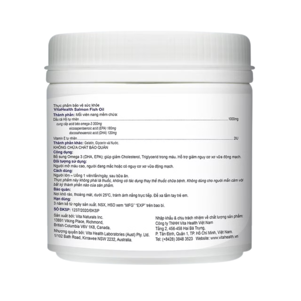 VitaHealth Viên Uống Salmon Fish Oil Bổ Sung Omega 3, Giảm Nguy Cơ Xơ Vữa Động Mạch 100 Viên
