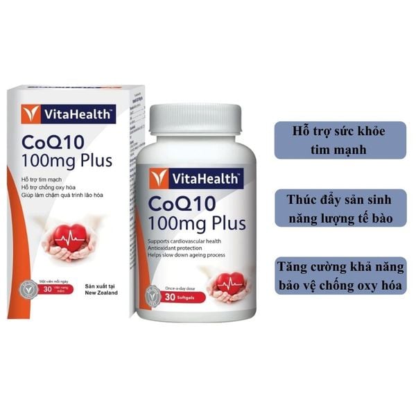 VitaHealth Viên Uống COQ10 100mg Plus Hỗ Trợ Sức Khỏe Tim Mạch, Làm Chậm Quá Trình Lão Hóa 30 Viên
