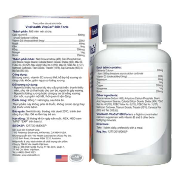 VitaHealth Viên Uống Vitacal 600 Forte Bổ Sung Canxi và  D3 Giảm Nguy Cơ Loãng Xương 60 Viên