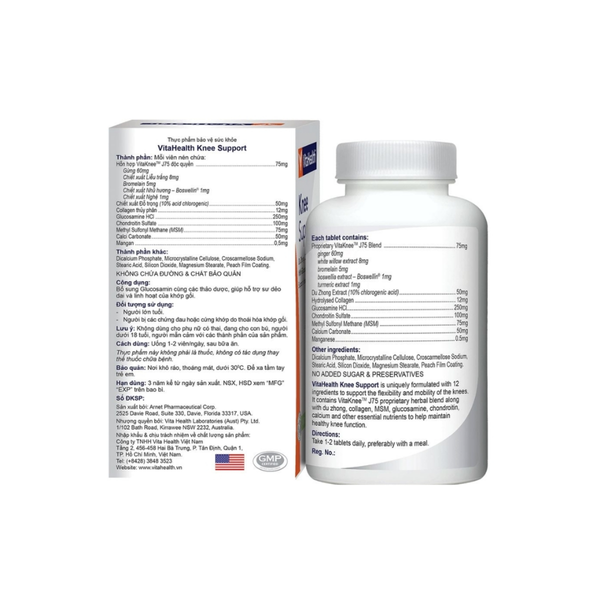 VitaHealth Viên Uống Knee Support Bổ Sung Glucosamine Hỗ Trợ Dẻo Dai, Linh Hoạt Khớp Gối 60 Viên