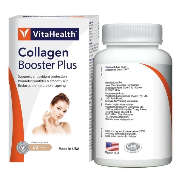 VitaHealth Viên Uống Collagen Booster Plus Giúp Da Mịn Màng Và Săn Chắc, Hạn Chế Lão Lão Hóa 60 Viên