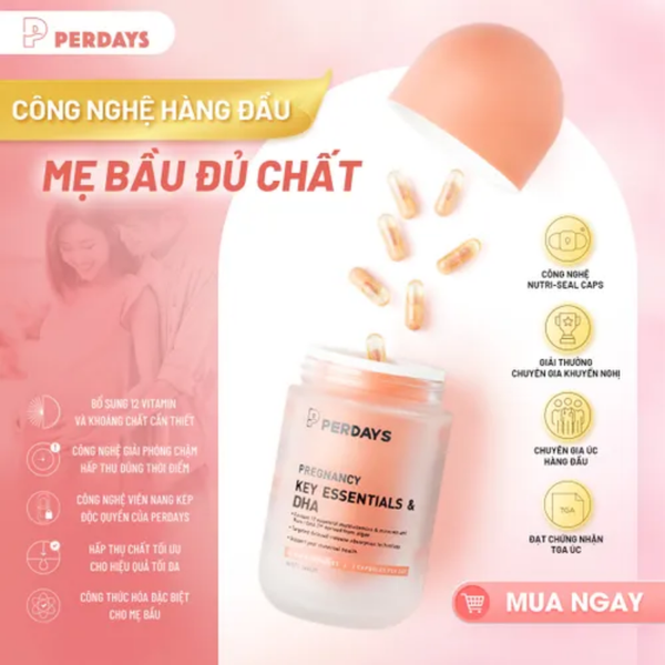 Perdays Viên Uống Pregnancy Key Essentials & DHA Bổ Sung Vitamin Tổng Hợp, Khoáng Chất & DHA Cho Mẹ Bầu 60 Viên