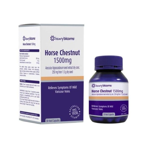Henry Blooms Viên Uống Hỗ Trợ Giảm Giãn Tĩnh Mạch Hạt Dẻ Ngựa Horse Chestnut 1500mg 30 Viên