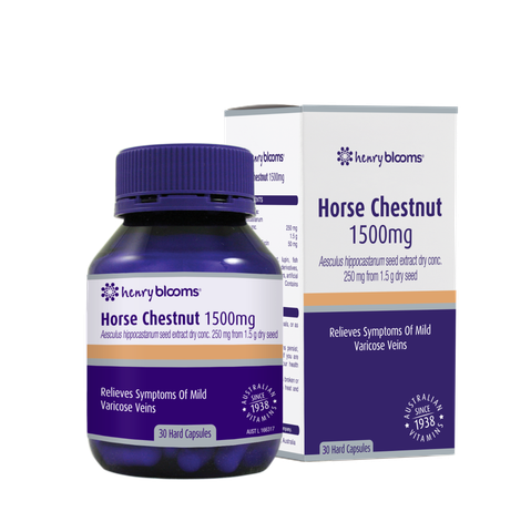 Henry Blooms Viên Uống Hỗ Trợ Giảm Giãn Tĩnh Mạch Hạt Dẻ Ngựa Horse Chestnut 1500mg 30 Viên