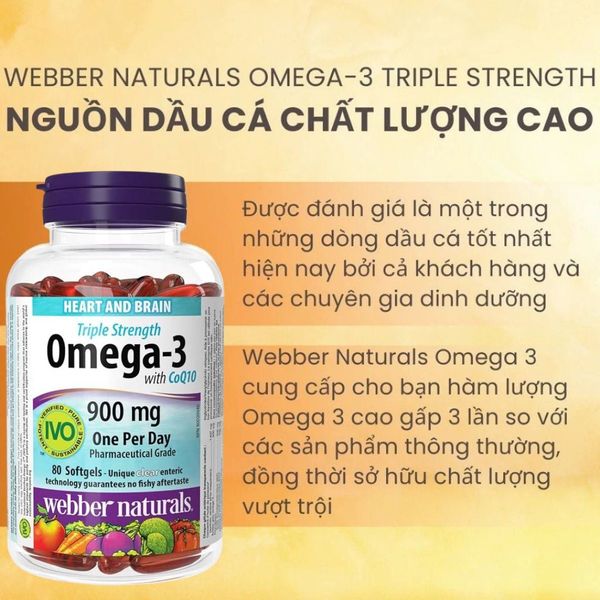 Webber Naturals Viên Uống Hỗ Trợ Tim Mạch Não, Giảm Chất Béo Trung Tín Trong Huyết Thanh Triple Strength Omega 3 900mg + CoQ10 Hộp 80 Viên