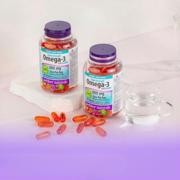 Webber Naturals Viên Uống Hỗ Trợ Tim Mạch Não, Giảm Chất Béo Trung Tín Trong Huyết Thanh Triple Strength Omega 3 900mg + CoQ10 Hộp 80 Viên