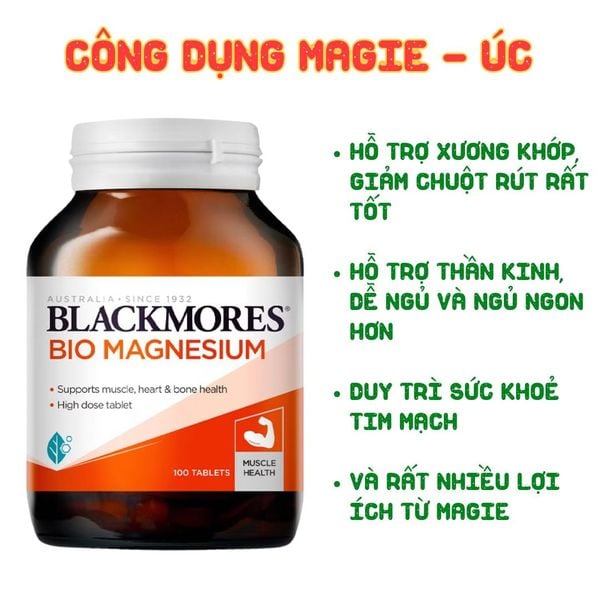 Blackmores Viên Uống Hỗ Trợ Bổ Sung Magie Bio Magnesium Maggie 100 Viên - Chính Hãng Úc