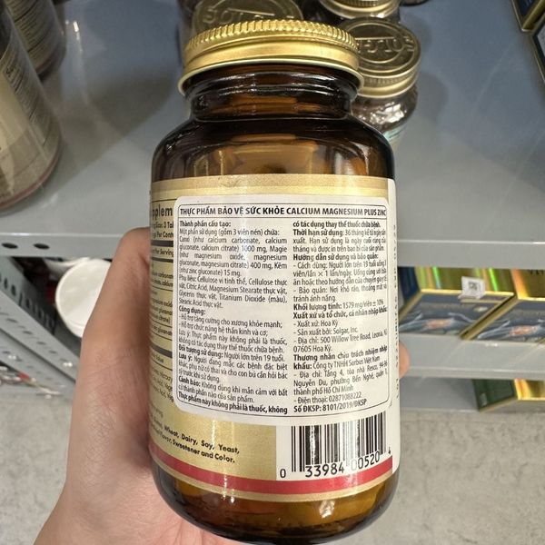 Solgar Viên Uống Calcium Magnesium Plus Zinc Bổ Sung Khoáng Chất Giúp Xương Chắc Khỏe, 100 Viên, Chính Hãng Mỹ