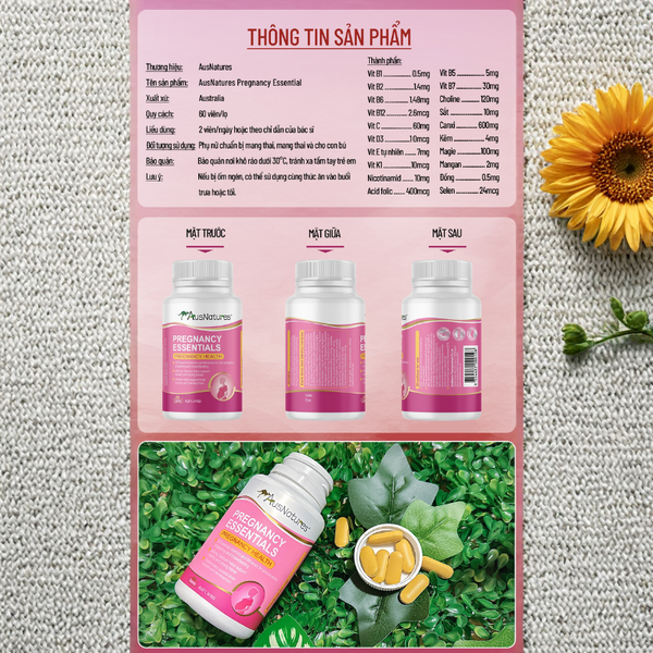AusNatures Viên Uống Vitamin Tổng Hợp Cho Mẹ Bầu Pregnancy Essentials 60 Viên