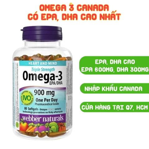 Webber Naturals Viên Uống Hỗ Trợ Tim Mạch, Não Triple Strength Omega 3 900mg EPA/DHA Hộp 120 Viên