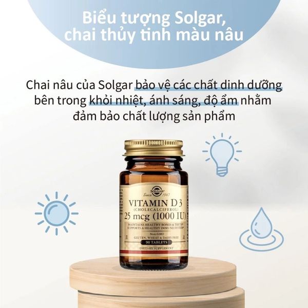 Solgar Viên Uống Bổ Sung Vitamin D3 1000 IU Giúp Xương Chắc Khỏe, Tăng Cường Miễn Dịch 90 Viên