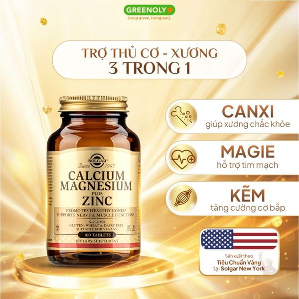 Solgar Viên Uống Calcium Magnesium Plus Zinc Bổ Sung Khoáng Chất Giúp Xương Chắc Khỏe, 100 Viên, Chính Hãng Mỹ