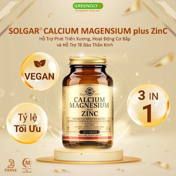 Solgar Viên Uống Calcium Magnesium Plus Zinc Bổ Sung Khoáng Chất Giúp Xương Chắc Khỏe, 100 Viên, Chính Hãng Mỹ