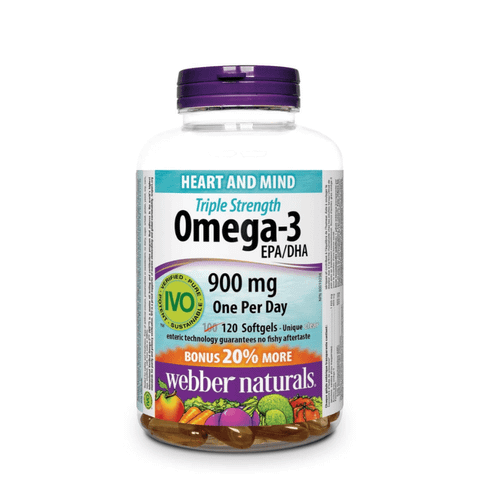 Webber Naturals Viên Uống Hỗ Trợ Tim Mạch, Não Triple Strength Omega 3 900mg EPA/DHA Hộp 120 Viên