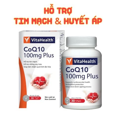 VitaHealth Viên Uống COQ10 100mg Plus Hỗ Trợ Sức Khỏe Tim Mạch, Làm Chậm Quá Trình Lão Hóa 30 Viên