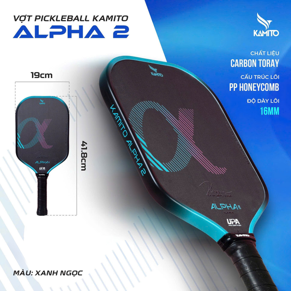 Kamito Vợt Pickleball Alpha 2 Phiên Bản Chữ Ký 16mm Màu Xanh Ngọc Có Kèm Hộp