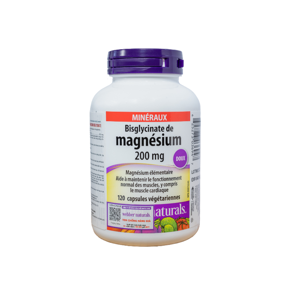 Webber Naturals Viên Uống Magie Dễ Dàng Hấp Làm Dịu Nhẹ Cho Hệ Tiêu Hóa Magnesium Bisglycinate 200mg Hộp 120 Viên