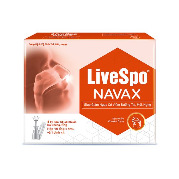 LiveSpo NAVAX Chuyên Dụng Dung Dịch Vệ Sinh Dạng Ống Xịt Mũi Giúp Giảm Nguy Cơ Viêm Đường Tai, Mũi, Họng Hộp 10 Ống