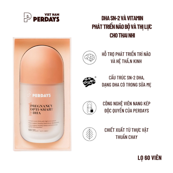 Perdays Viên Uống Pregnancy Opti-Smart + DHA Phát Triển Não Bộ Cho Thai Nhi 60 Viên
