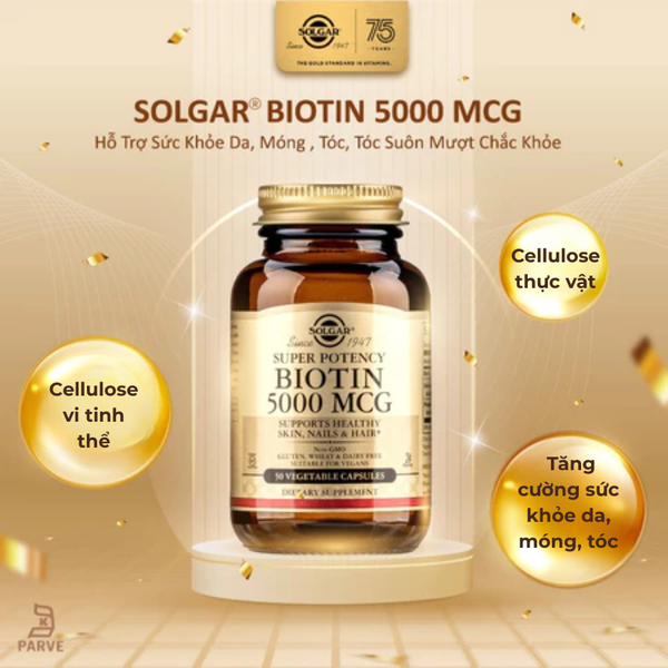 Solgar Viên Uống Super Potency Biotin 5000 MCG Hỗ Trợ Tóc, Móng, Da Khỏe Mạnh 50 Viên