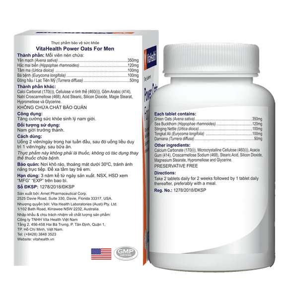 VitaHealth Viên Uống Power Oats For Men Tăng Cường Sức Khỏe Sinh Lý Nam Giới 30 Viên