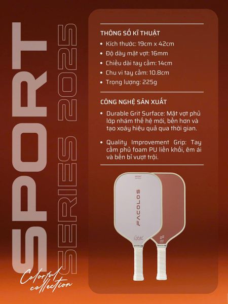 Facolos Vợt Pickleball Sport Series 2025 Màu Xám Nâu Brown Twist