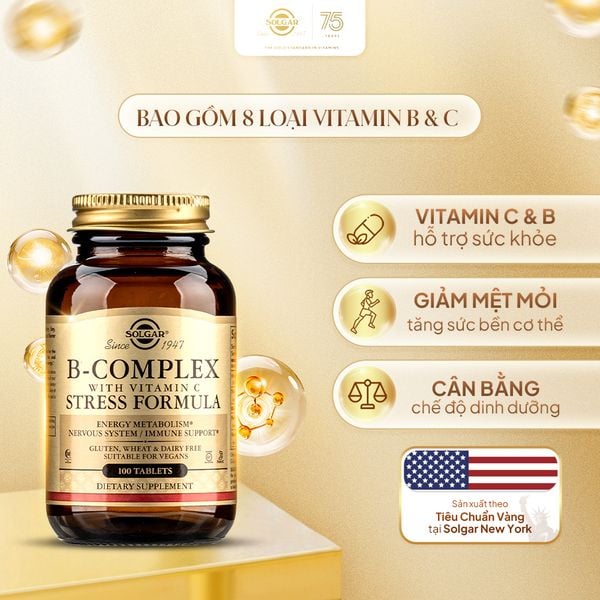 Solgar Viên Uống Bổ Sung Vitamin B-Complex With Vitamin C 100 Viên