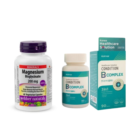 Combo Giảm Stress, Hỗ Trợ Hệ Tiêu Hóa, Bổ Sung Vitamin Nhóm B Webber Magie 60 Viên & Kolmar B Complex