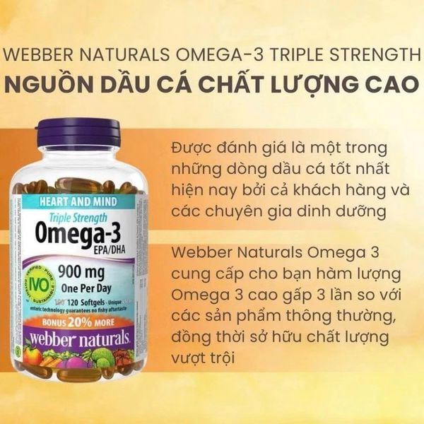 Webber Naturals Viên Uống Hỗ Trợ Tim Mạch, Não Triple Strength Omega 3 900mg EPA/DHA Hộp 80 Viên