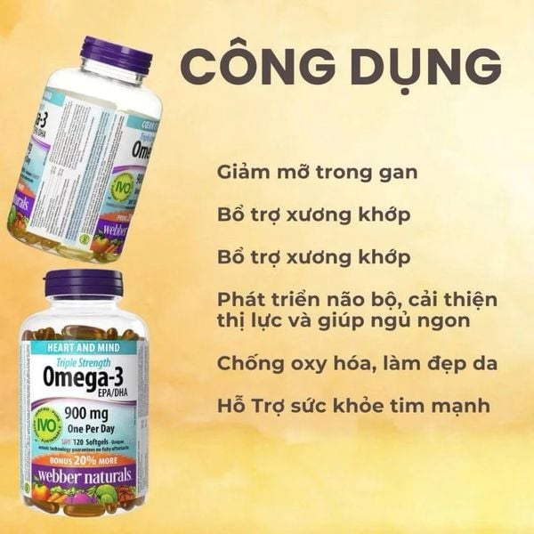 Webber Naturals Viên Uống Hỗ Trợ Tim Mạch, Não Triple Strength Omega 3 900mg EPA/DHA Hộp 80 Viên