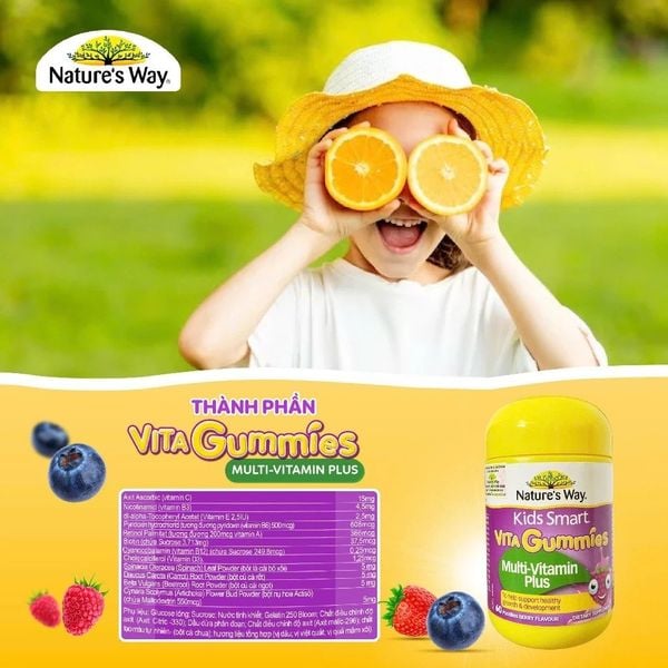 Nature's Way Kẹo Dẻo Bổ Sung Vitamin Tổng Hợp Từ Rau Quả Vị Berry Kids Smart Vita Gummies 60 Viên