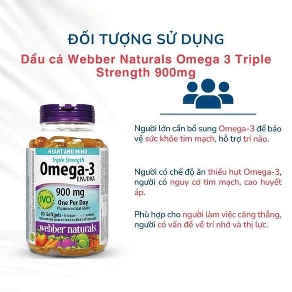 Webber Naturals Viên Uống Hỗ Trợ Tim Mạch, Não Triple Strength Omega 3 900mg EPA/DHA Hộp 80 Viên