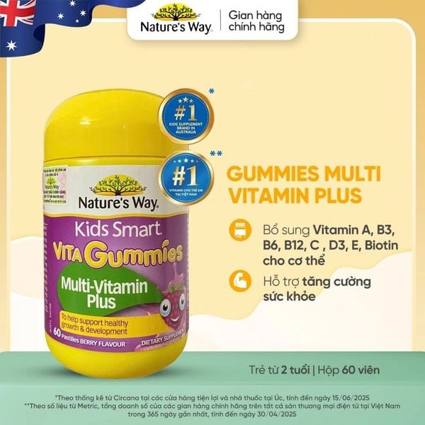 Nature's Way Kẹo Dẻo Bổ Sung Vitamin Tổng Hợp Từ Rau Quả Vị Berry Kids Smart Vita Gummies 60 Viên