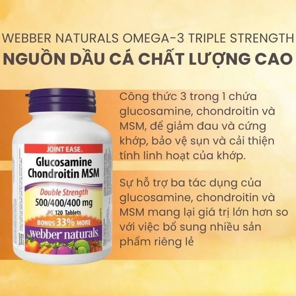 Webber Naturals Viên Uống Giảm Đau Duy Trì Sụn Khớp Glucosamine Chondroitin MSM 500/400/400mg Hộp 120 Viên