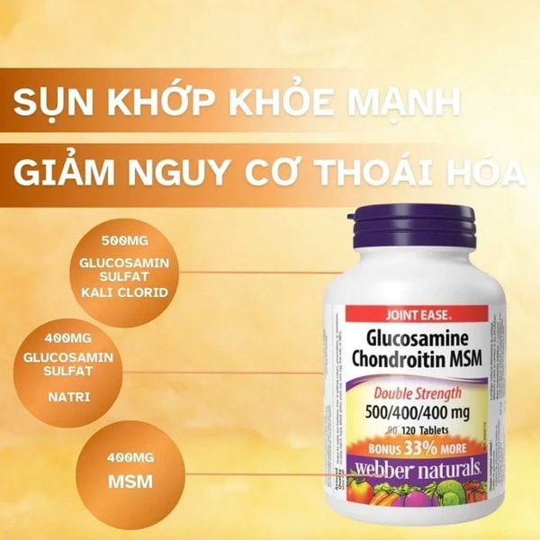 Webber Naturals Viên Uống Giảm Đau Duy Trì Sụn Khớp Glucosamine Chondroitin MSM 500/400/400mg Hộp 120 Viên