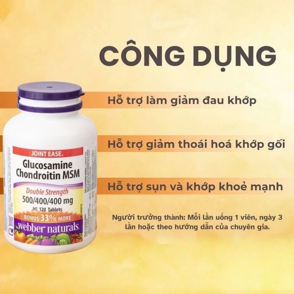 Webber Naturals Viên Uống Giảm Đau Duy Trì Sụn Khớp Glucosamine Chondroitin MSM 500/400/400mg Hộp 120 Viên