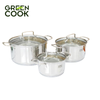 Bộ 3 Nồi Inox 3 Đáy Nắp Kính Green Cook GCS2519 - Hàng Chính Hãng