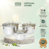 Bộ 3 Nồi Inox 3 Đáy Nắp Kính Green Cook GCS2519 - Hàng Chính Hãng