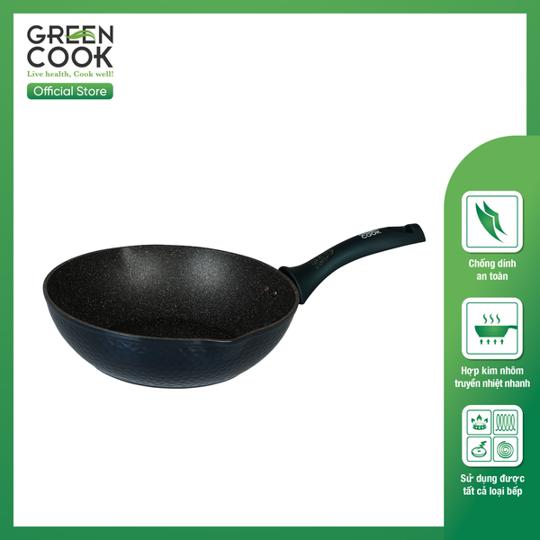 Chảo Đúc Nguyên Khối Hoa Văn Kim Cương Green Cook GCP2513 - Dùng Cho Mọi Loại Bếp - Hàng Chính Hãng Green Cook