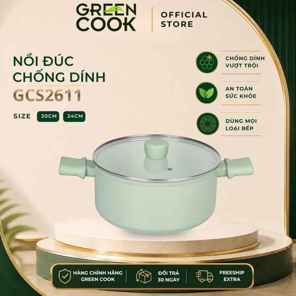 Nhân bản từ Nồi Canh Tráng Men Ceramic Đáy Từ Green Cook SAGE FLOW GCS2611 - Hàng Chính Hãng