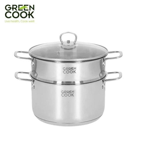 Nồi xửng hấp inox 201 đa năng 24cm Greencook GCST02-24IH