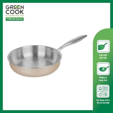 Chảo Inox Nguyên Khối Đáy Từ Green Cook GCP245 – Truyền Nhiệt Nhanh, Sử Dụng Được Trên Mọi Loại Bếp