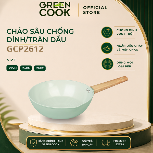 Chảo Tráng Men Ceramic Đáy Từ SAGE FLOW Oil-Lock GCP2612 - Hàng Chính Hãng