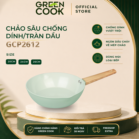 Chảo Tráng Men Ceramic Đáy Từ SAGE FLOW Oil-Lock GCP2612 - Hàng Chính Hãng