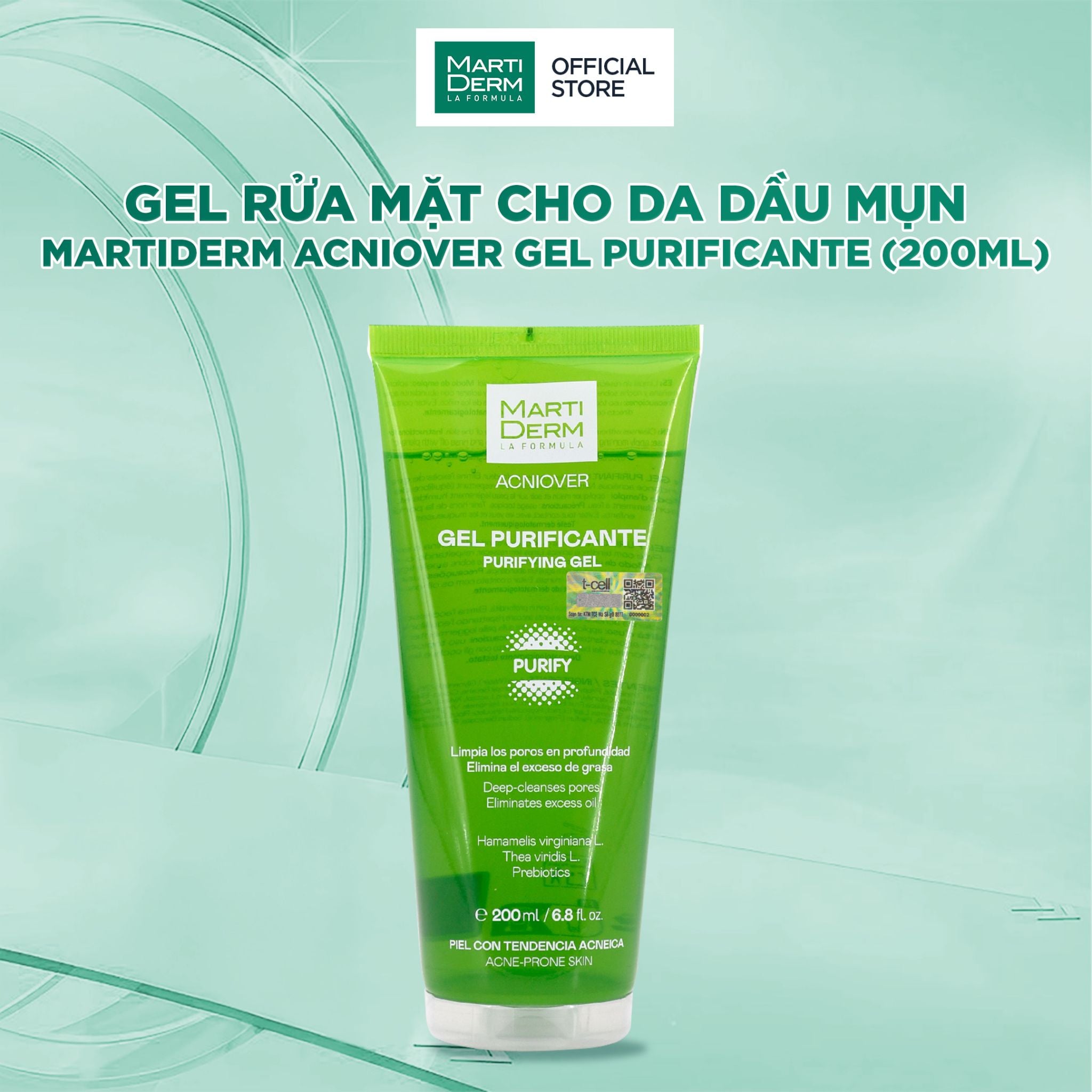 Gel Rửa Mặt Cho Da Dầu Mụn MartiDerm Acniover Gel Purificante (200ml) 