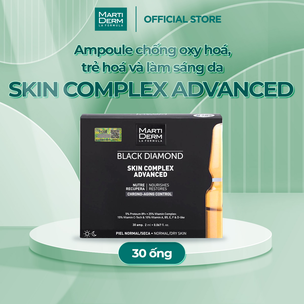 Ampoule Chống Oxy Hoá, Trẻ Hóa & Làm Sáng Da 5% Proteum 89 , 15% Vitamin C-Tech - MartiDerm Black Diamond Skin Complex Advanced