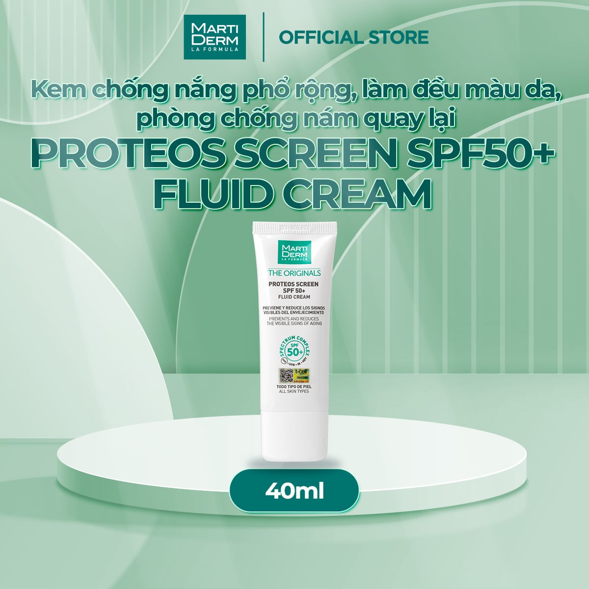 Kem Chống Nắng Phổ Rộng Toàn Diện Ngừa Lão Hóa, Phòng Chống Nám Quay Lại - MartiDerm The Originals Proteos Screen SPF50 Fluid Cream